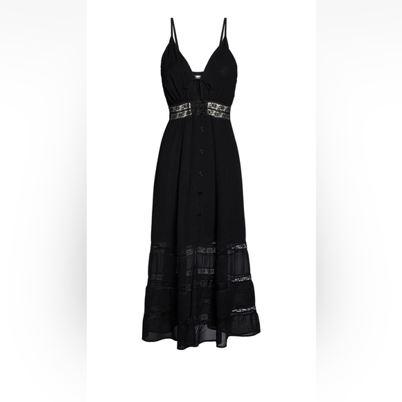 REFORMATION Black Lace Stripe Keyhole SHELLEY Sleeveless Crepe
Midi Dress Size 6 - Picture 15 of 16